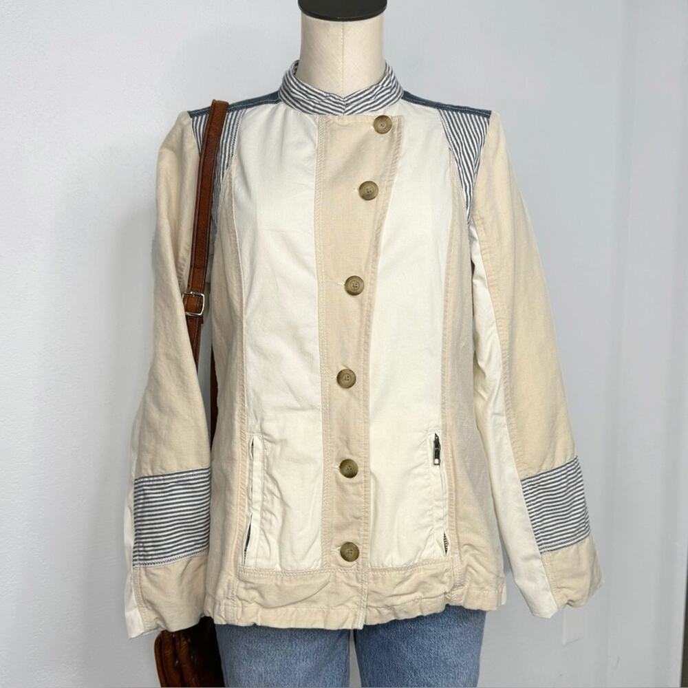 Sundance Button Front Patchwork Jacket Fall Utility Zip Pocket Cream Size 10 - Picture 2 of 14